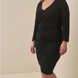 Torrid Black Ribbed Bodycon Dress V-Neck Long Sleeve - Size 3